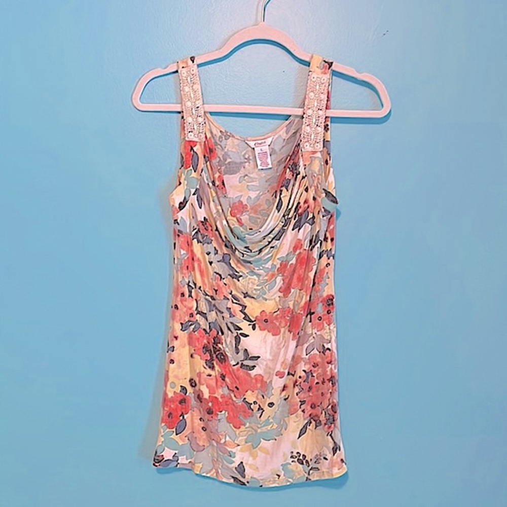 Floral Scoop Neck Tank Top, Juniors Large